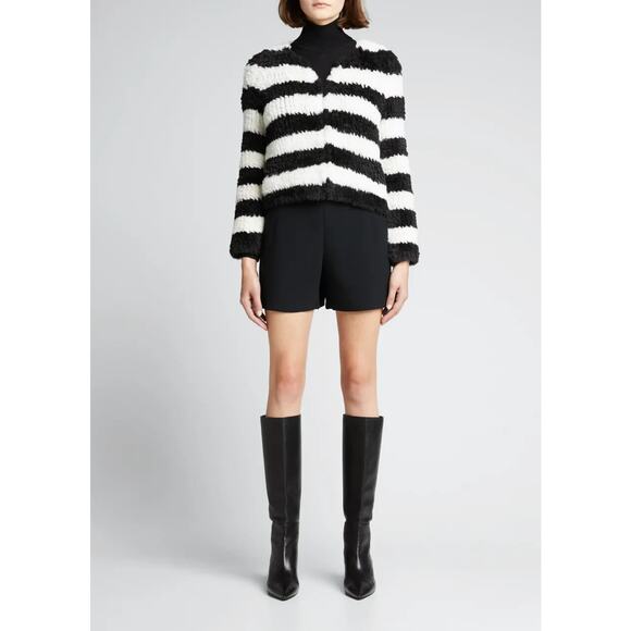 ALICE + OLIVIA Fawn Striped Faux Fur jacket Sz S Black/White Runs Small #4E453 - Picture 1 of 15